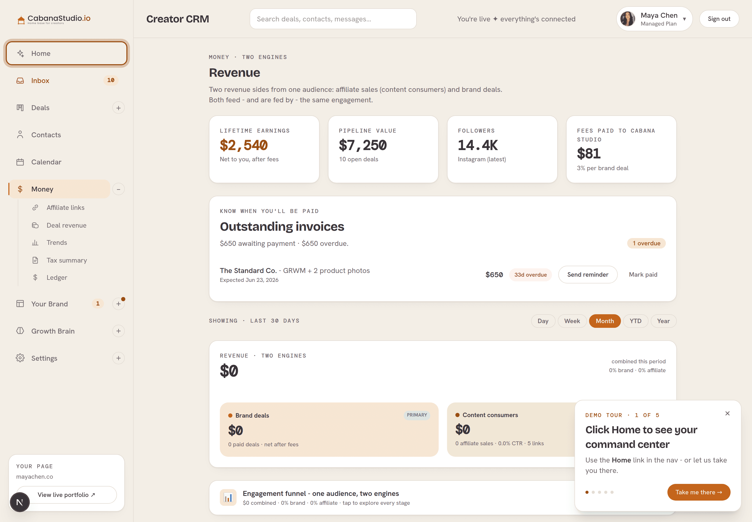 Revenue and payments: approval-gated invoices, overdue nudges, and your income in one place